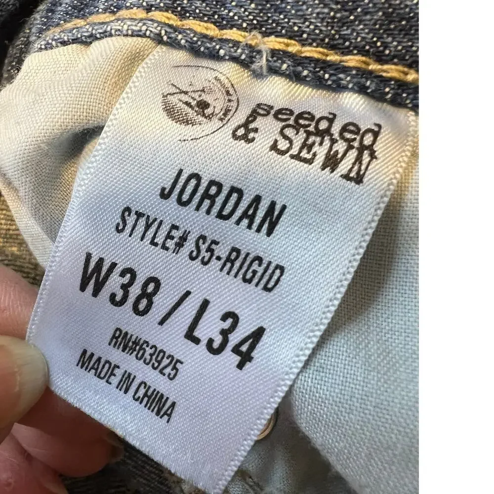 Seeded & Sewn Jordan Reg Straight Cotton Jeans  Men's size 38Wx  34L